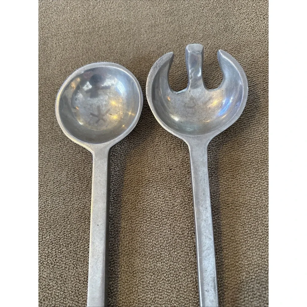 Large Oversized Cast Aluminum Modern Salad Fork and Spoon Serving Set 13